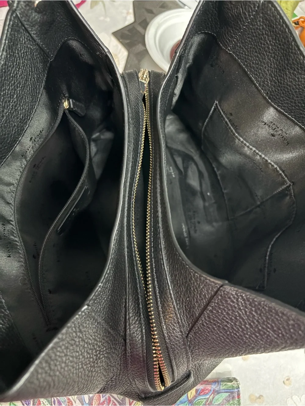 kate spade Black Pebbled Leather Shoulder Tote with Gold Accents